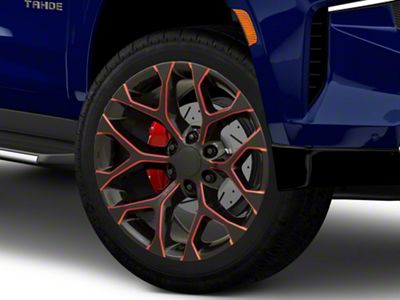 PR176 Gloss Black Red Milled 6-Lug Wheel; 24x10; 24mm Offset (21-25 Tahoe)