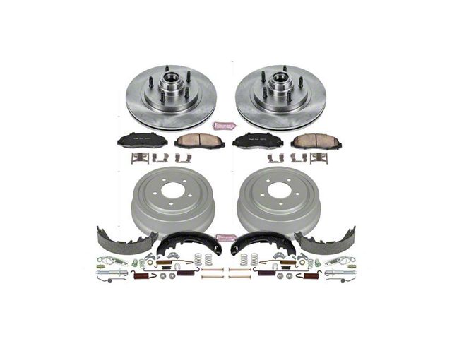 PowerStop OE Replacement 5-Lug Brake Rotor, Drum and Pad Kit; Front and Rear (97-Early 00 2WD F-150 w/ Rear Wheel ABS & Drum Brakes)