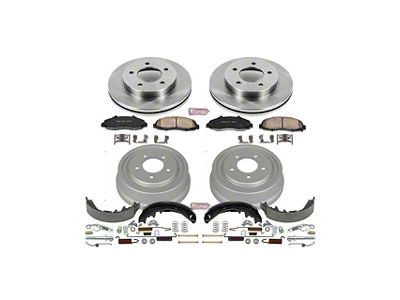 PowerStop OE Replacement 5-Lug Brake Rotor, Drum and Pad Kit; Front and Rear (97-Early 00 4WD F-150)