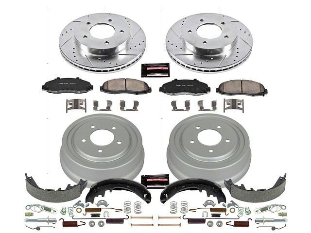 PowerStop Z23 Evolution Sport 5-Lug Brake Rotor, Drum and Pad Kit; Front and Rear (97-Early 00 4WD F-150)