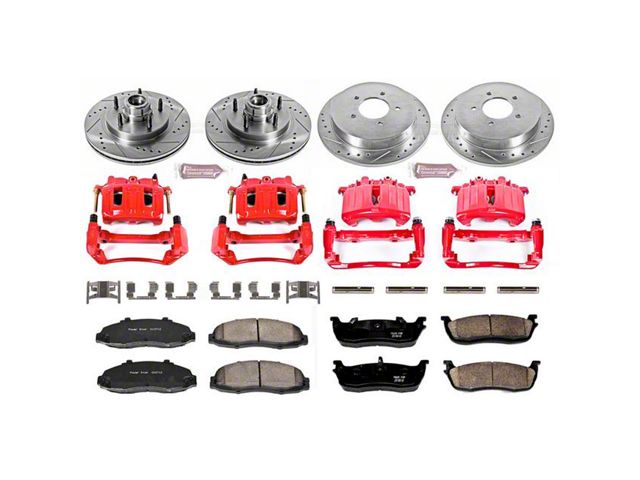 PowerStop Z23 Evolution Sport 5-Lug Brake Rotor, Pad and Caliper Kit; Front and Rear (99-Early 00 2WD F-150)