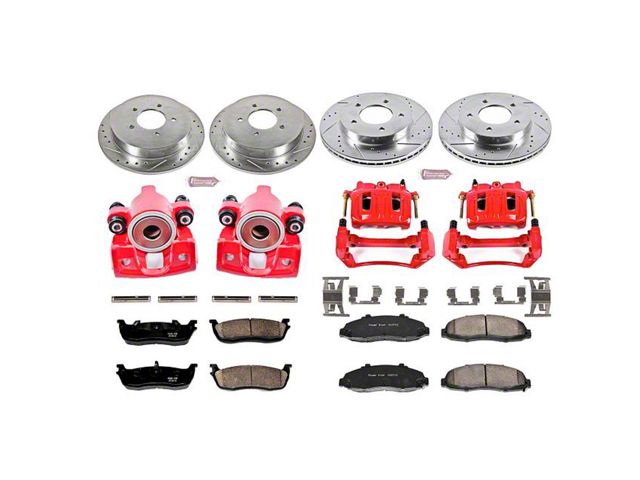 PowerStop Z23 Evolution Sport 5-Lug Brake Rotor, Pad and Caliper Kit; Front and Rear (99-Early 00 4WD F-150)