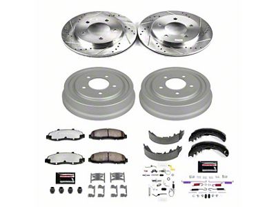 PowerStop Z36 Extreme Truck and Tow 5-Lug Brake Rotor, Drum and Pad Kit; Front and Rear (97-Early 00 4WD F-150)