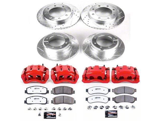 PowerStop Z36 Extreme Truck and Tow 8-Lug Brake Rotor, Pad and Caliper Kit; Front and Rear (Late 2011 4WD F-350 Super Duty DRW)