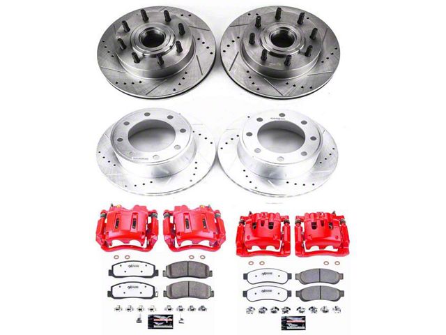 PowerStop Z36 Extreme Truck and Tow 8-Lug Brake Rotor, Pad and Caliper Kit; Front and Rear (2011 2WD F-350 Super Duty SRW)