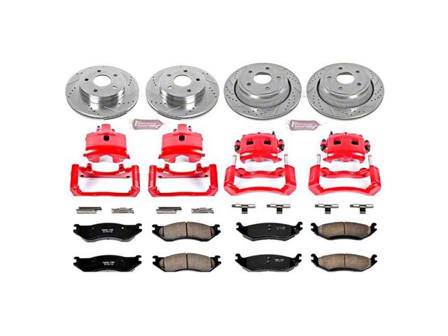 PowerStop Z23 Evolution Sport 5-Lug Brake Rotor, Pad and Caliper Kit; Front and Rear (2002 RAM 1500)