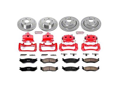 PowerStop Z23 Evolution Sport 5-Lug Brake Rotor, Pad and Caliper Kit; Front and Rear (2002 RAM 1500)