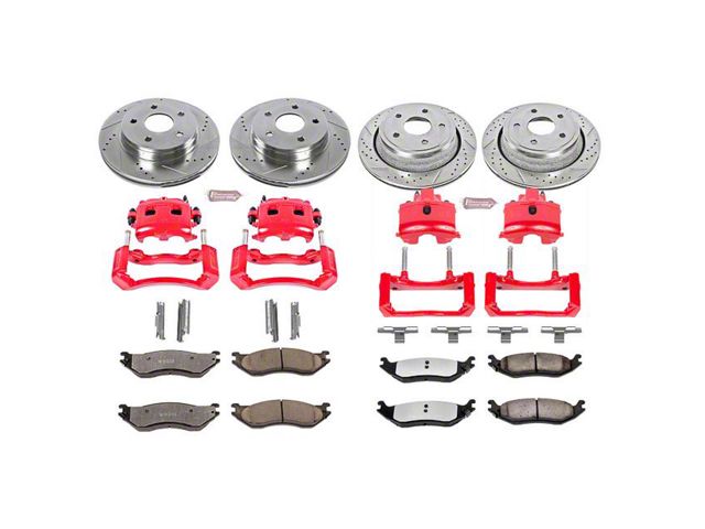 PowerStop Z36 Extreme Truck and Tow 5-Lug Brake Rotor, Pad and Caliper Kit; Front and Rear (2002 RAM 1500)