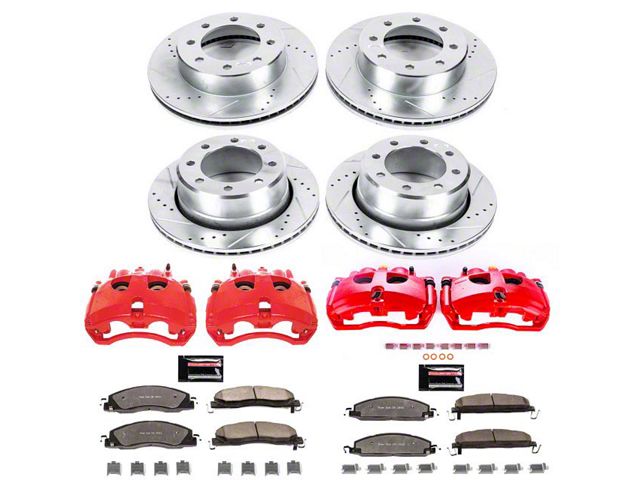 PowerStop Z36 Extreme Truck and Tow 8-Lug Brake Rotor, Pad and Caliper Kit; Front and Rear (09-12 RAM 3500 DRW)