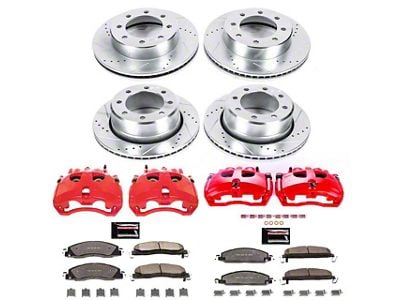 PowerStop Z36 Extreme Truck and Tow 8-Lug Brake Rotor, Pad and Caliper Kit; Front and Rear (09-12 RAM 3500 DRW)