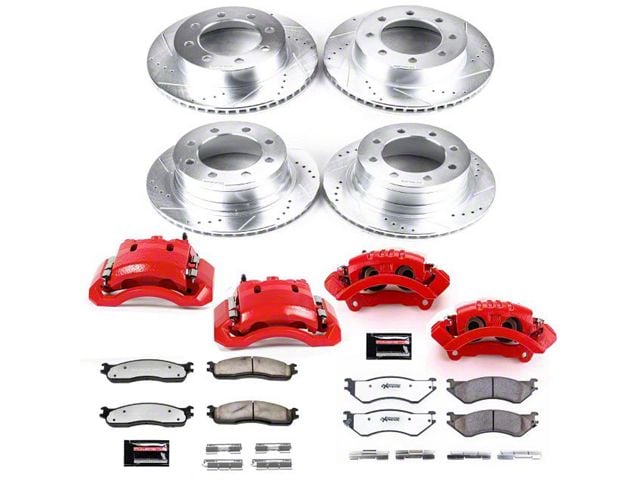 PowerStop Z36 Extreme Truck and Tow 8-Lug Brake Rotor, Pad and Caliper Kit; Front and Rear (03-08 RAM 3500 SRW)