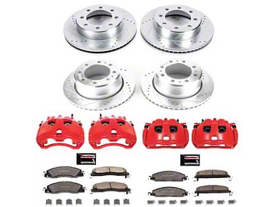 PowerStop Z36 Extreme Truck and Tow 8-Lug Brake Rotor, Pad and Caliper Kit; Front and Rear (13-18 RAM 3500 SRW)