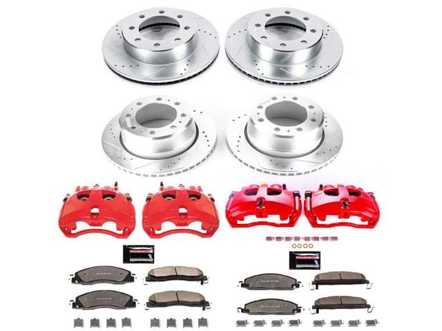 PowerStop Z36 Extreme Truck and Tow 8-Lug Brake Rotor, Pad and Caliper Kit; Front and Rear (13-18 RAM 3500 DRW)