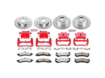 PowerStop Z36 Extreme Truck and Tow 6-Lug Brake Rotor, Pad and Caliper Kit; Front and Rear (01-06 Sierra 1500 w/ Dual Piston Rear Calipers)