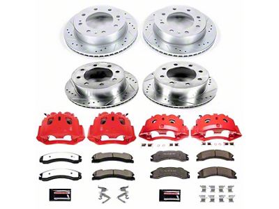 PowerStop Z36 Extreme Truck and Tow 8-Lug Brake Rotor, Pad and Caliper Kit; Front and Rear (12-15 Sierra 3500 HD DRW)