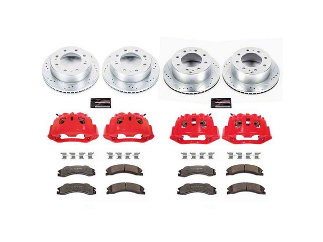 PowerStop Z36 Extreme Truck and Tow 8-Lug Brake Rotor, Pad and Caliper Kit; Front and Rear (2011 Silverado 2500 HD)