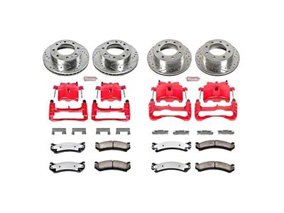 PowerStop Z36 Extreme Truck and Tow 8-Lug Brake Rotor, Pad and Caliper Kit; Front and Rear (04-10 Silverado 3500 HD SRW)