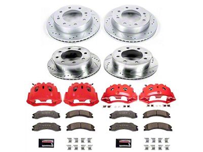 PowerStop Z36 Extreme Truck and Tow 8-Lug Brake Rotor, Pad and Caliper Kit; Front and Rear (2011 Silverado 3500 HD DRW)