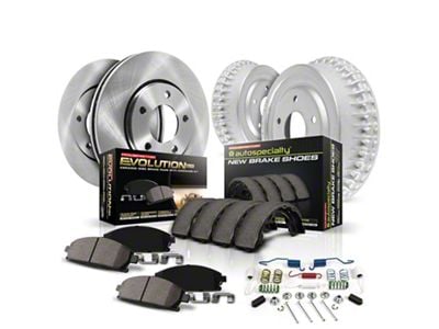 PowerStop OE Replacement 6-Lug Brake Rotor, Drum and Pad Kit; Front and Rear (97-98 Dakota w/ 9-Inch Rear Drum Brakes)