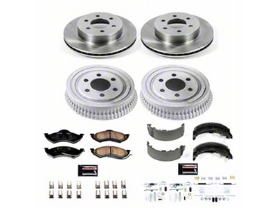 PowerStop OE Replacement 6-Lug Brake Rotor, Drum and Pad Kit; Front and Rear (1999 Dakota w/ 9-Inch Rear Drum Brakes)