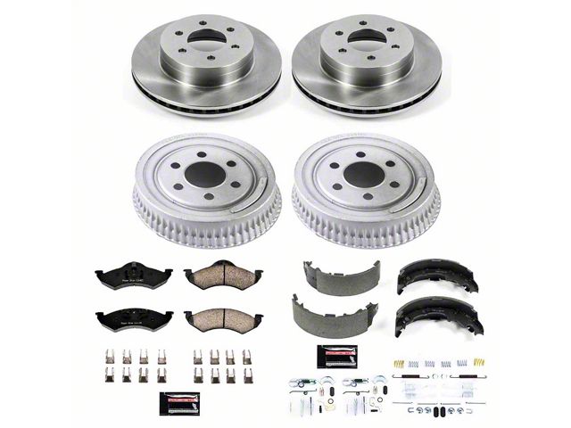 PowerStop OE Replacement 6-Lug Brake Rotor, Drum and Pad Kit; Front and Rear (00-02 Dakota w/ 9-Inch Rear Drum Brakes)