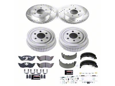 PowerStop Z23 Evolution Sport 6-Lug Brake Rotor, Drum and Pad Kit; Front and Rear (97-98 Dakota w/ 9-Inch Rear Drum Brakes)