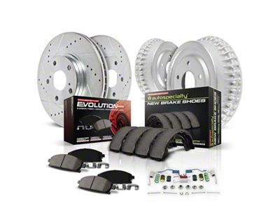 PowerStop Z23 Evolution Sport 6-Lug Brake Rotor, Drum and Pad Kit; Front and Rear (1999 Dakota w/ 9-Inch Rear Drum Brakes)