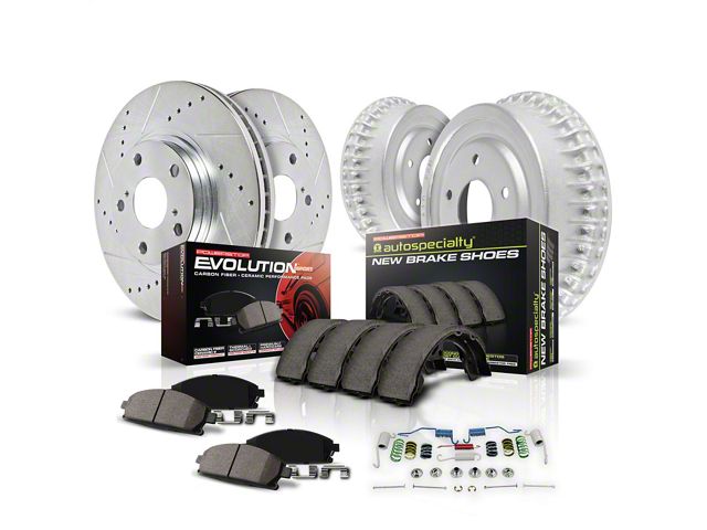 PowerStop Z23 Evolution Sport 6-Lug Brake Rotor, Drum and Pad Kit; Front and Rear (00-02 Dakota w/ 11-Inch Rear Drum Brakes)