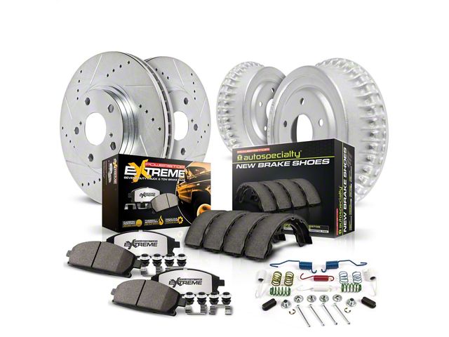 PowerStop Z36 Extreme Truck and Tow 6-Lug Brake Rotor, Drum and Pad Kit; Front and Rear (00-02 Dakota w/ 11-Inch Rear Drum Brakes)
