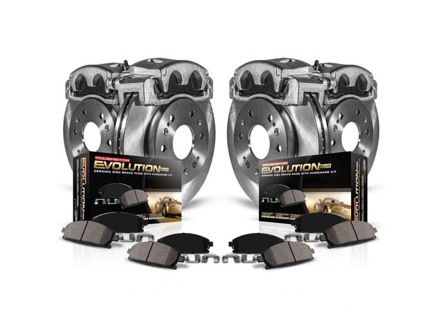 PowerStop OE Replacement 8-Lug Brake Rotor, Pad and Caliper Kit; Front and Rear (13-22 4WD F-350 Super Duty SRW)