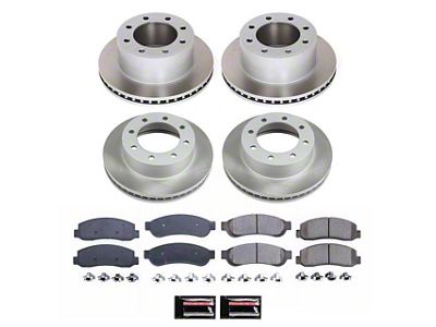 PowerStop Semi-Coated 8-Lug Brake Rotor and Pad Kit; Front and Rear (Mid 2010 4WD F-350 Super Duty SRW)