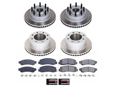 PowerStop Semi-Coated 8-Lug Brake Rotor and Pad Kit; Front and Rear (Late 10-11 2WD F-350 Super Duty SRW)