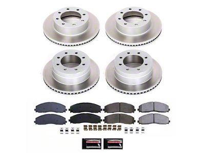 PowerStop Semi-Coated 8-Lug Brake Rotor and Pad Kit; Front and Rear (13-22 4WD F-350 Super Duty SRW)