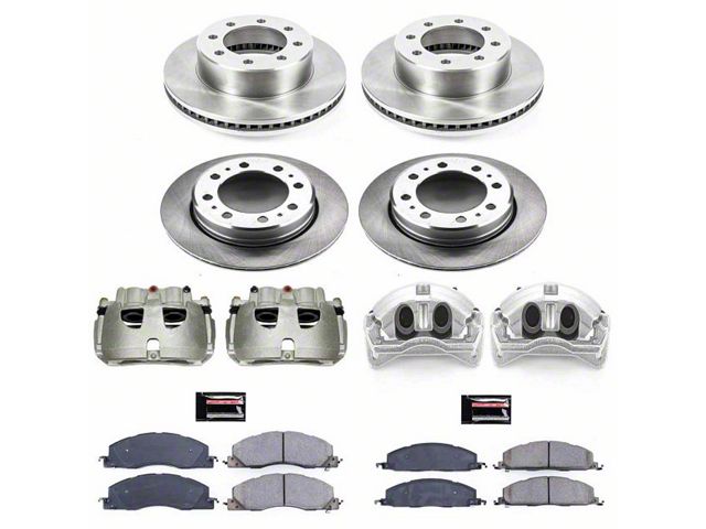 PowerStop OE Replacement 8-Lug Brake Rotor, Pad and Caliper Kit; Front and Rear (13-18 RAM 3500 DRW)