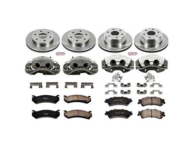 PowerStop OE Replacement 6-Lug Brake Rotor, Pad and Caliper Kit; Front and Rear (01-05 Sierra 1500 w/ Dual Piston Rear Calipers)