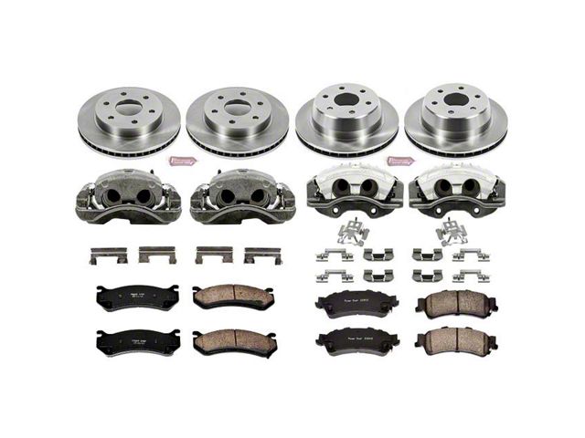 PowerStop OE Replacement 6-Lug Brake Rotor, Pad and Caliper Kit; Front and Rear (01-05 Sierra 1500 w/ Dual Piston Rear Calipers)