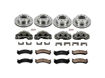 PowerStop OE Replacement 8-Lug Brake Rotor, Pad and Caliper Kit; Front and Rear (01-10 Sierra 2500 HD)