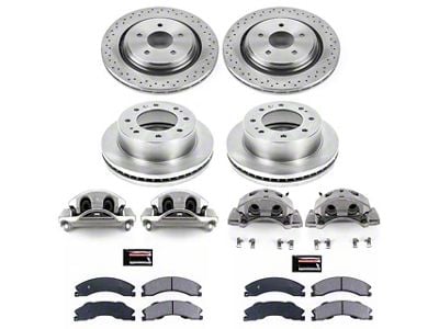 PowerStop OE Replacement 8-Lug Brake Rotor, Pad and Caliper Kit; Front and Rear (2011 Sierra 2500 HD)