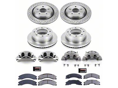 PowerStop OE Replacement 8-Lug Brake Rotor, Pad and Caliper Kit; Front and Rear (12-14 Sierra 2500 HD)