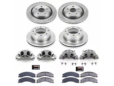 PowerStop OE Replacement 8-Lug Brake Rotor, Pad and Caliper Kit; Front and Rear (15-19 Sierra 2500 HD)
