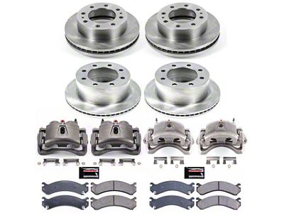 PowerStop OE Replacement 8-Lug Brake Rotor, Pad and Caliper Kit; Front and Rear (01-10 Sierra 3500 HD DRW)