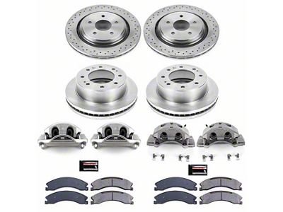 PowerStop OE Replacement 8-Lug Brake Rotor, Pad and Caliper Kit; Front and Rear (16-19 Sierra 3500 HD SRW)