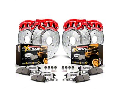 PowerStop Z36 Extreme Truck and Tow 8-Lug Brake Rotor, Pad and Caliper Kit; Front and Rear (01-10 Sierra 3500 HD DRW)
