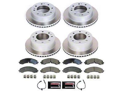 PowerStop Semi-Coated 8-Lug Brake Rotor and Pad Kit; Front and Rear (20-25 Silverado 2500 HD)