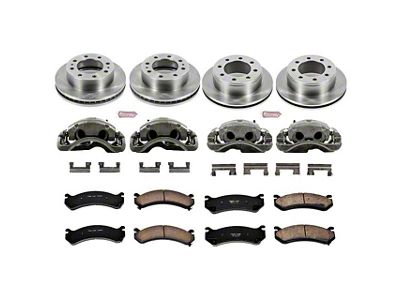 PowerStop OE Replacement 8-Lug Brake Rotor, Pad and Caliper Kit; Front and Rear (04-10 Silverado 3500 HD SRW)