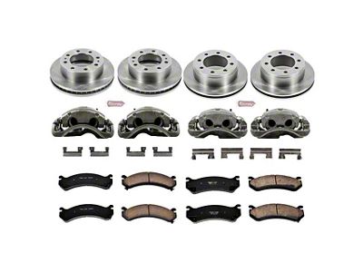 PowerStop OE Replacement 8-Lug Brake Rotor, Pad and Caliper Kit; Front and Rear (07-10 Silverado 3500 HD SRW)