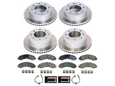 PowerStop Semi-Coated 8-Lug Brake Rotor and Pad Kit; Front and Rear (20-25 Silverado 3500 HD SRW)