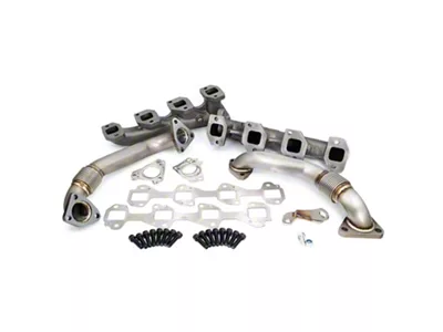 PPE High-Flow Exhaust Manifolds and Up-Pipe Kit; Silver Ceramic (01-04 6.6L Duramax Sierra 2500 HD)