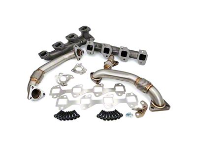 PPE High-Flow Exhaust Manifolds and Up-Pipes; Black Ceramic (17-24 6.6L Duramax Sierra 2500 HD)