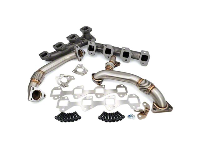 PPE High-Flow Exhaust Manifolds and Up-Pipes; Black Ceramic (11-16 6.6L Duramax Sierra 3500 HD)